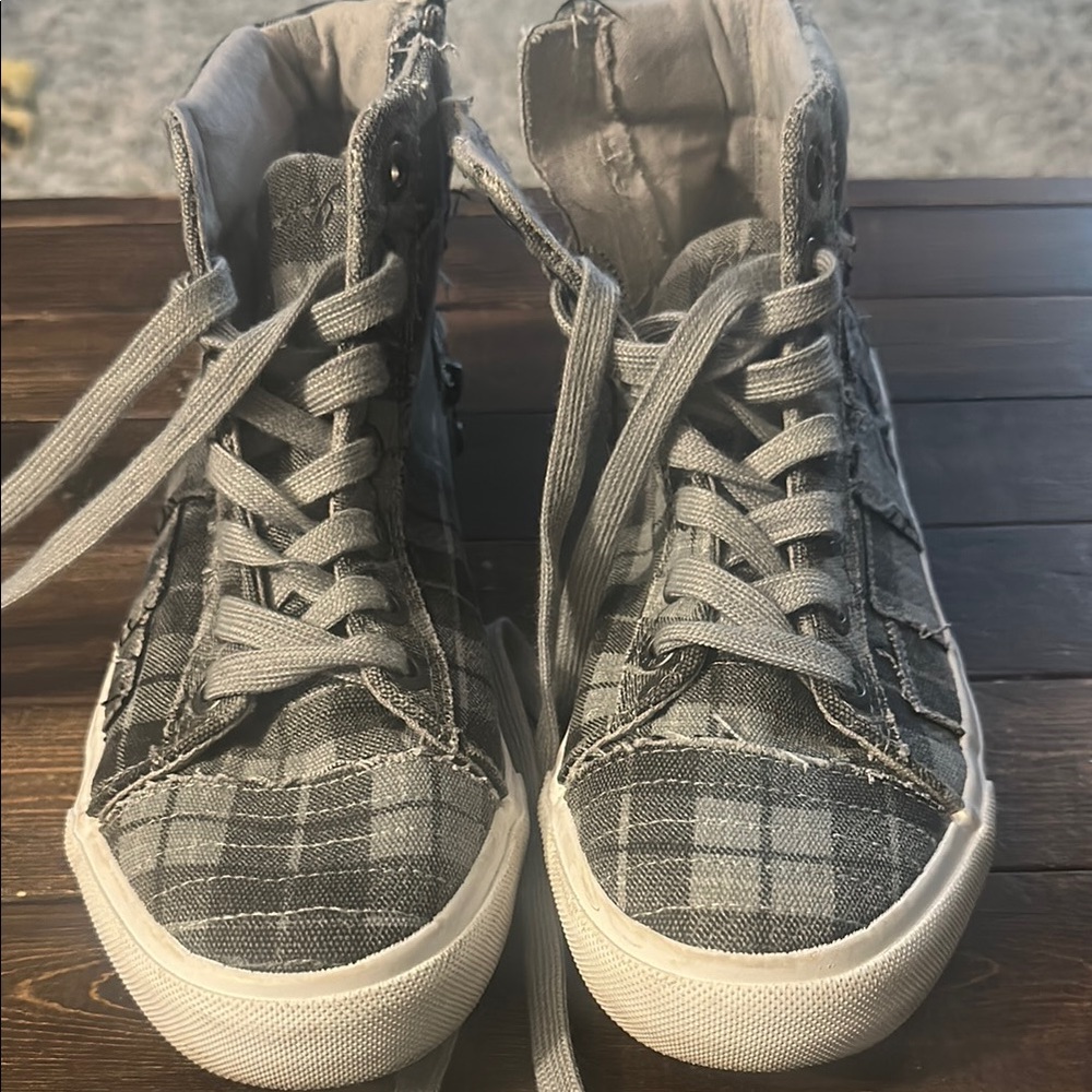 Gray Plaid High-Top Sneakers